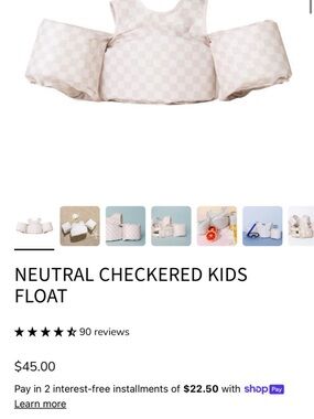 Neutral Checkered Kids Float Vest - Beige